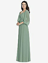 Front View Thumbnail - Seagrass Off-the-Shoulder Puff Sleeve Maxi Dress with Front Slit