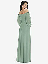 Rear View Thumbnail - Seagrass Off-the-Shoulder Puff Sleeve Maxi Dress with Front Slit