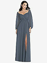 Alt View 1 Thumbnail - Silverstone Off-the-Shoulder Puff Sleeve Maxi Dress with Front Slit