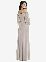 Rear View Thumbnail - Taupe Off-the-Shoulder Puff Sleeve Maxi Dress with Front Slit
