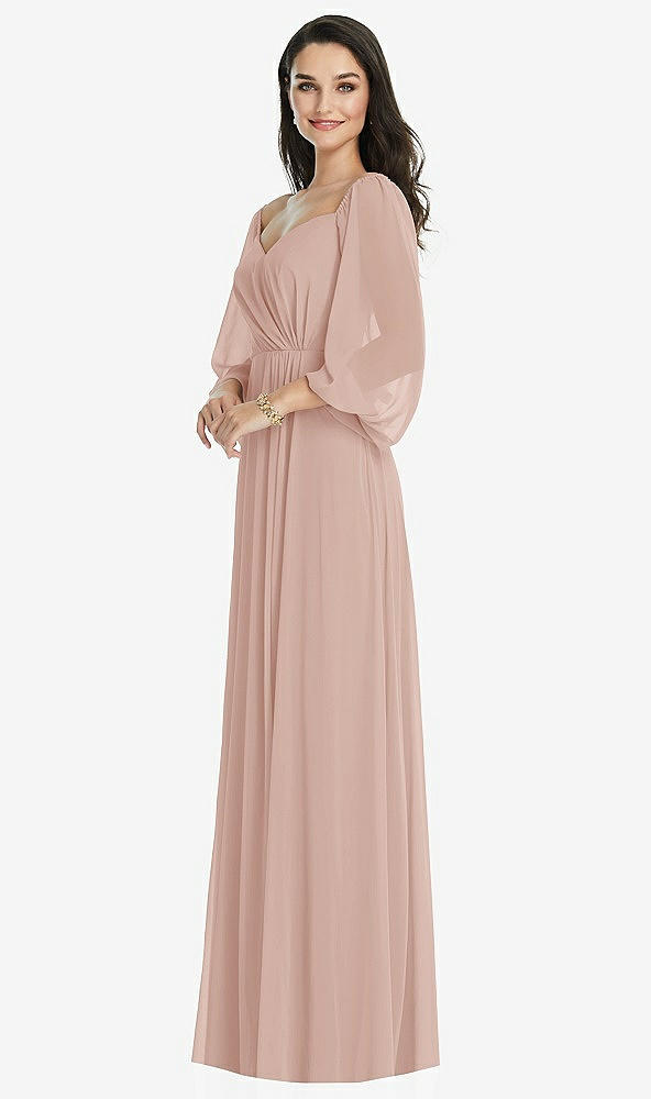 Front View - Toasted Sugar Off-the-Shoulder Puff Sleeve Maxi Dress with Front Slit