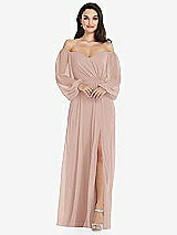 Side View Thumbnail - Toasted Sugar Off-the-Shoulder Puff Sleeve Maxi Dress with Front Slit