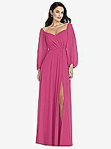 Alt View 1 Thumbnail - Tea Rose Off-the-Shoulder Puff Sleeve Maxi Dress with Front Slit