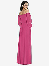 Rear View Thumbnail - Tea Rose Off-the-Shoulder Puff Sleeve Maxi Dress with Front Slit