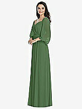 Front View Thumbnail - Vineyard Green Off-the-Shoulder Puff Sleeve Maxi Dress with Front Slit