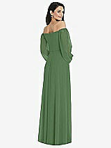 Rear View Thumbnail - Vineyard Green Off-the-Shoulder Puff Sleeve Maxi Dress with Front Slit