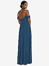 Rear View Thumbnail - Dusk Blue Off-the-Shoulder Basque Neck Maxi Dress with Flounce Sleeves