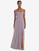 Front View Thumbnail - Lilac Dusk Off-the-Shoulder Basque Neck Maxi Dress with Flounce Sleeves