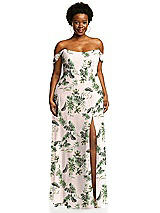 Alt View 1 Thumbnail - Palm Beach Print Off-the-Shoulder Basque Neck Maxi Dress with Flounce Sleeves