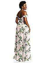 Alt View 3 Thumbnail - Palm Beach Print Off-the-Shoulder Basque Neck Maxi Dress with Flounce Sleeves