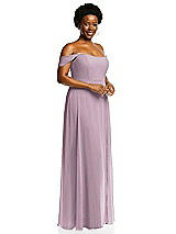 Alt View 2 Thumbnail - Suede Rose Off-the-Shoulder Basque Neck Maxi Dress with Flounce Sleeves