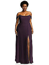 Alt View 1 Thumbnail - Aubergine Off-the-Shoulder Basque Neck Maxi Dress with Flounce Sleeves