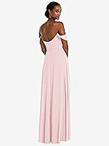 Rear View Thumbnail - Ballet Pink Off-the-Shoulder Basque Neck Maxi Dress with Flounce Sleeves