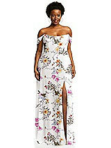 Alt View 1 Thumbnail - Butterfly Botanica Ivory Off-the-Shoulder Basque Neck Maxi Dress with Flounce Sleeves