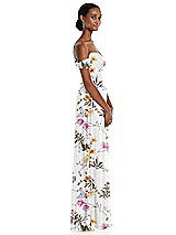 Side View Thumbnail - Butterfly Botanica Ivory Off-the-Shoulder Basque Neck Maxi Dress with Flounce Sleeves