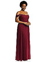 Alt View 2 Thumbnail - Burgundy Off-the-Shoulder Basque Neck Maxi Dress with Flounce Sleeves