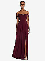Front View Thumbnail - Cabernet Off-the-Shoulder Basque Neck Maxi Dress with Flounce Sleeves