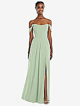 Front View Thumbnail - Celadon Off-the-Shoulder Basque Neck Maxi Dress with Flounce Sleeves