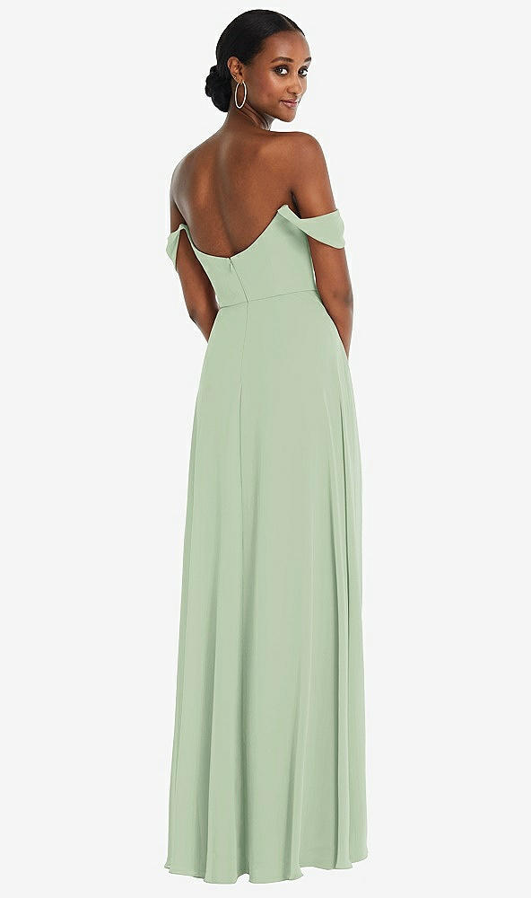 Back View - Celadon Off-the-Shoulder Basque Neck Maxi Dress with Flounce Sleeves