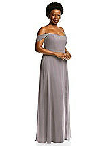 Alt View 2 Thumbnail - Cashmere Gray Off-the-Shoulder Basque Neck Maxi Dress with Flounce Sleeves