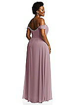 Alt View 3 Thumbnail - Dusty Rose Off-the-Shoulder Basque Neck Maxi Dress with Flounce Sleeves