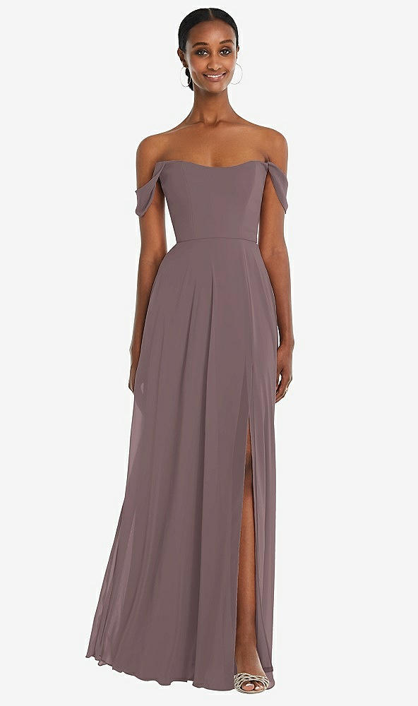 Front View - French Truffle Off-the-Shoulder Basque Neck Maxi Dress with Flounce Sleeves