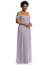 Alt View 2 Thumbnail - Lilac Haze Off-the-Shoulder Basque Neck Maxi Dress with Flounce Sleeves