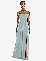 Front View Thumbnail - Morning Sky Off-the-Shoulder Basque Neck Maxi Dress with Flounce Sleeves