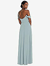 Rear View Thumbnail - Morning Sky Off-the-Shoulder Basque Neck Maxi Dress with Flounce Sleeves