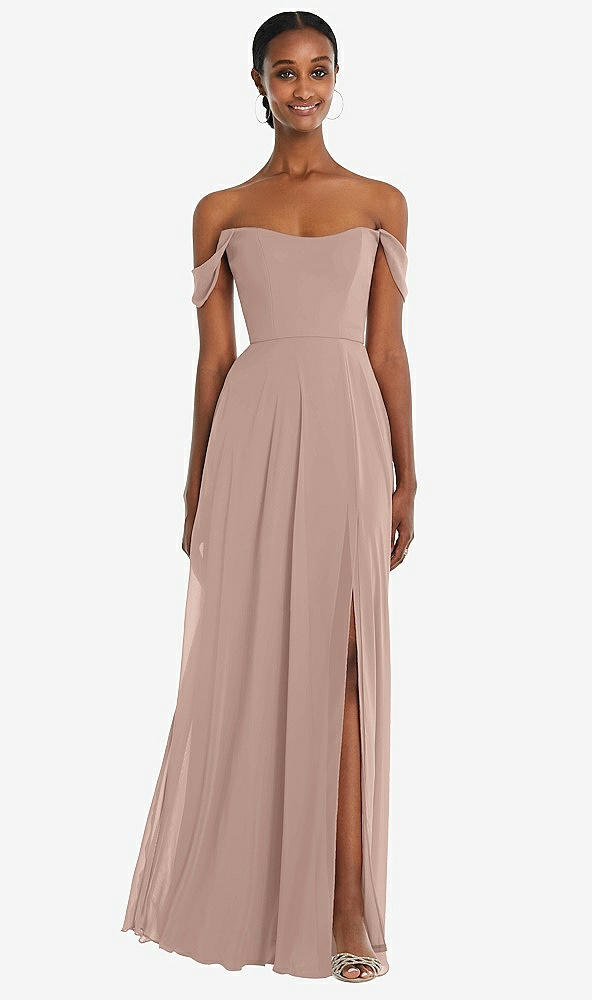 Front View - Neu Nude Off-the-Shoulder Basque Neck Maxi Dress with Flounce Sleeves