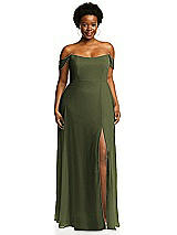 Alt View 1 Thumbnail - Olive Green Off-the-Shoulder Basque Neck Maxi Dress with Flounce Sleeves