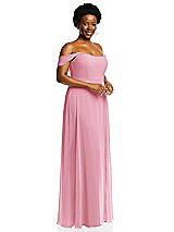 Alt View 2 Thumbnail - Peony Pink Off-the-Shoulder Basque Neck Maxi Dress with Flounce Sleeves