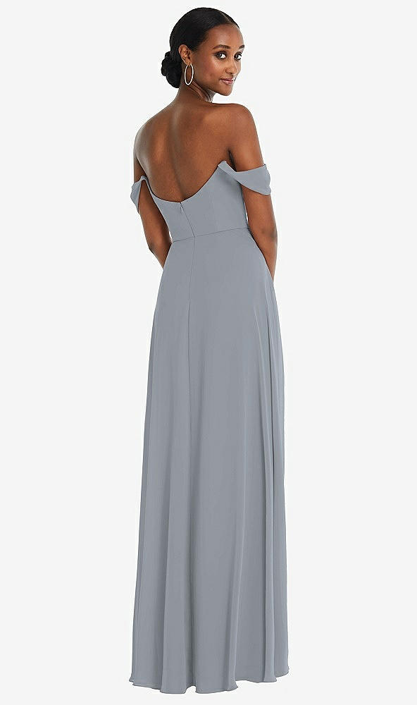 Back View - Platinum Off-the-Shoulder Basque Neck Maxi Dress with Flounce Sleeves
