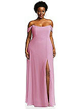 Alt View 1 Thumbnail - Powder Pink Off-the-Shoulder Basque Neck Maxi Dress with Flounce Sleeves
