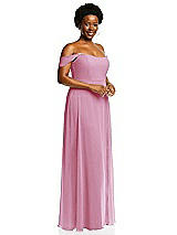 Alt View 2 Thumbnail - Powder Pink Off-the-Shoulder Basque Neck Maxi Dress with Flounce Sleeves