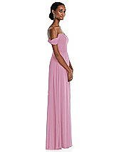 Side View Thumbnail - Powder Pink Off-the-Shoulder Basque Neck Maxi Dress with Flounce Sleeves