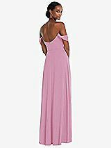 Rear View Thumbnail - Powder Pink Off-the-Shoulder Basque Neck Maxi Dress with Flounce Sleeves