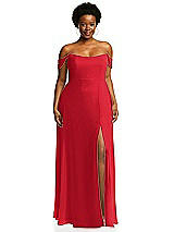 Alt View 1 Thumbnail - Parisian Red Off-the-Shoulder Basque Neck Maxi Dress with Flounce Sleeves