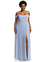 Alt View 1 Thumbnail - Sky Blue Off-the-Shoulder Basque Neck Maxi Dress with Flounce Sleeves