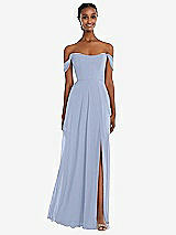 Front View Thumbnail - Sky Blue Off-the-Shoulder Basque Neck Maxi Dress with Flounce Sleeves