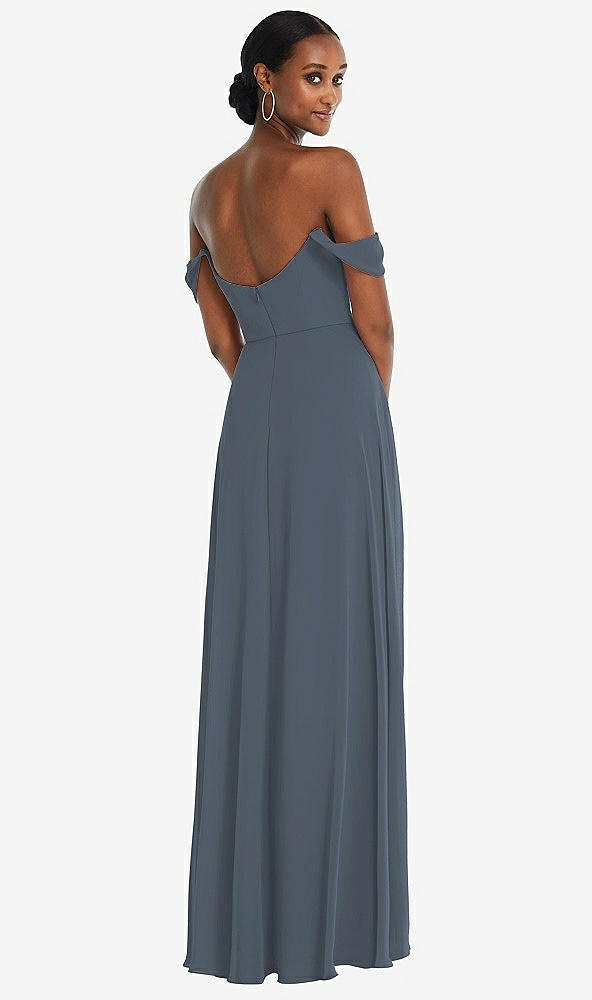Back View - Silverstone Off-the-Shoulder Basque Neck Maxi Dress with Flounce Sleeves