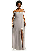 Alt View 1 Thumbnail - Taupe Off-the-Shoulder Basque Neck Maxi Dress with Flounce Sleeves