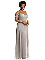 Alt View 2 Thumbnail - Taupe Off-the-Shoulder Basque Neck Maxi Dress with Flounce Sleeves