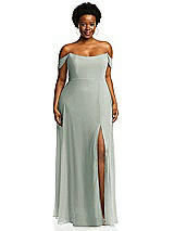 Alt View 1 Thumbnail - Willow Green Off-the-Shoulder Basque Neck Maxi Dress with Flounce Sleeves