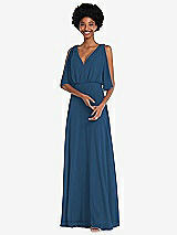 Alt View 1 Thumbnail - Dusk Blue V-Neck Split Sleeve Blouson Bodice Maxi Dress