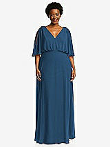 Front View Thumbnail - Dusk Blue V-Neck Split Sleeve Blouson Bodice Maxi Dress