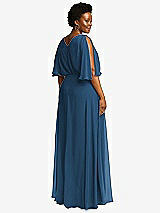 Rear View Thumbnail - Dusk Blue V-Neck Split Sleeve Blouson Bodice Maxi Dress