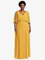 Front View Thumbnail - NYC Yellow V-Neck Split Sleeve Blouson Bodice Maxi Dress