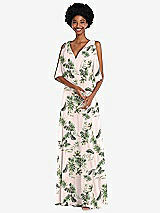 Alt View 1 Thumbnail - Palm Beach Print V-Neck Split Sleeve Blouson Bodice Maxi Dress
