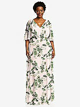 Front View Thumbnail - Palm Beach Print V-Neck Split Sleeve Blouson Bodice Maxi Dress